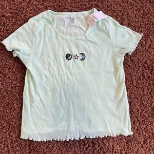 American Eagle Kids Ribbed Graphic Tee Lettuce Trim Top Sun Moon Star 12 NWT‎